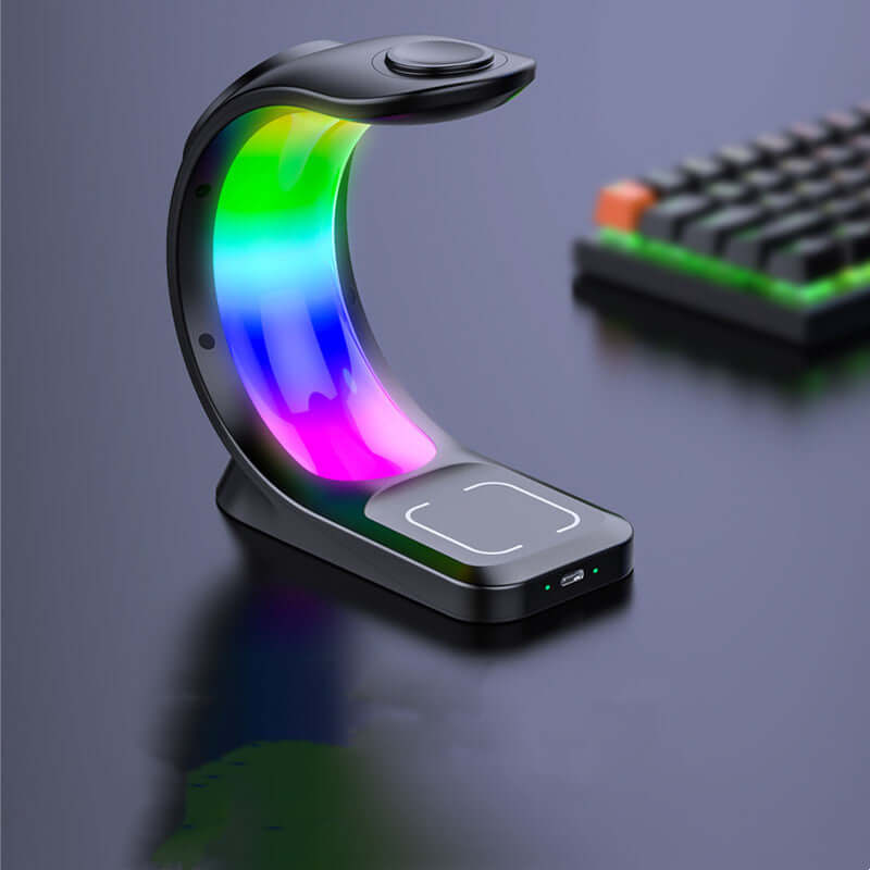 4-in-1 Magnetic Charge & Glow: Wireless Oasis for Phone, Watch, & Buds (RGB Light)