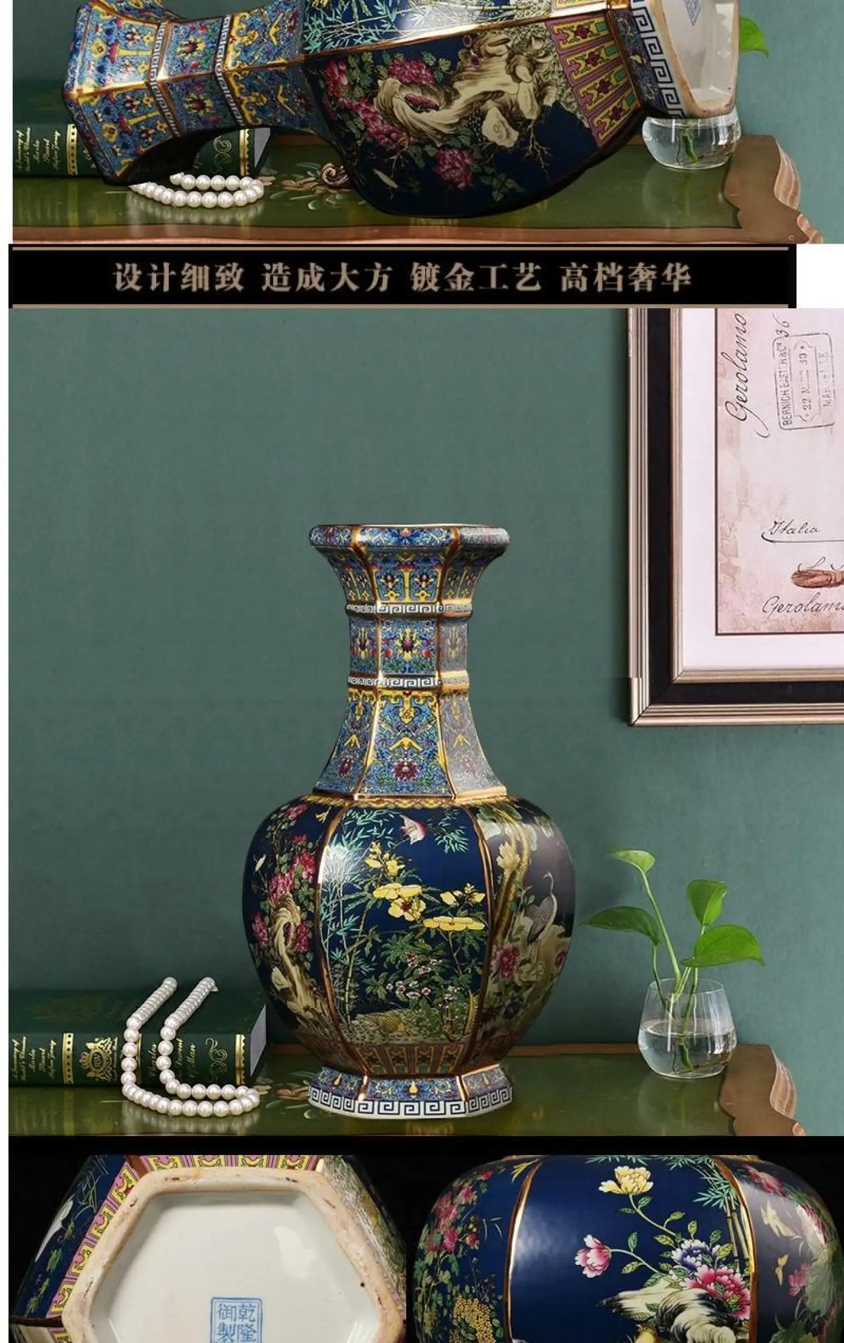 24CM Ceramic Vase Antique Collection Living Room Decoration Enamel Porcelain Home Furnishing Ornaments Housewarming Gift