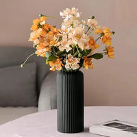 Chic Striped Ceramic-Look Plastic Vase for Flowers - Durable, Easy-to-Place Decorative Floral Display Piece