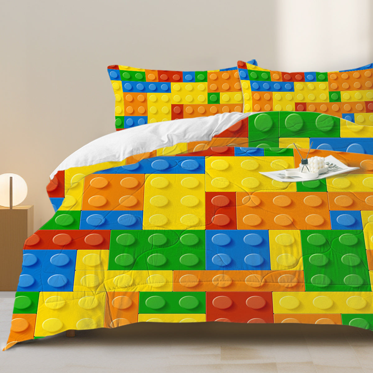 3pcs Funny Dot Building Blocks Comforter Set Colorful Bricks Thin Bedding Duvet Game Summer Quilt Set Twin Full Size