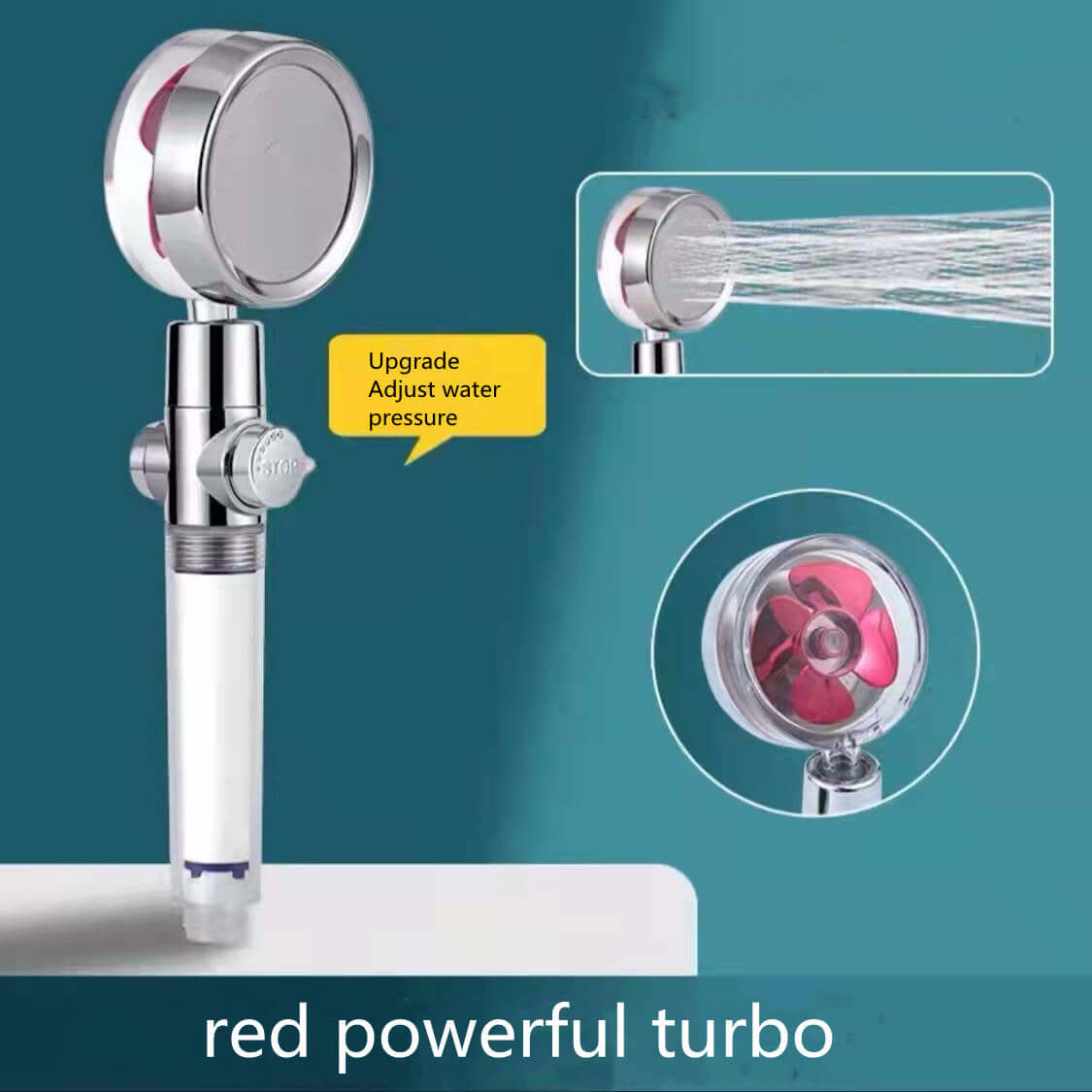 Water Saving Shower Head with 360-Degree Rotation - Pressurized, Built-in Turbofan, Detachable
