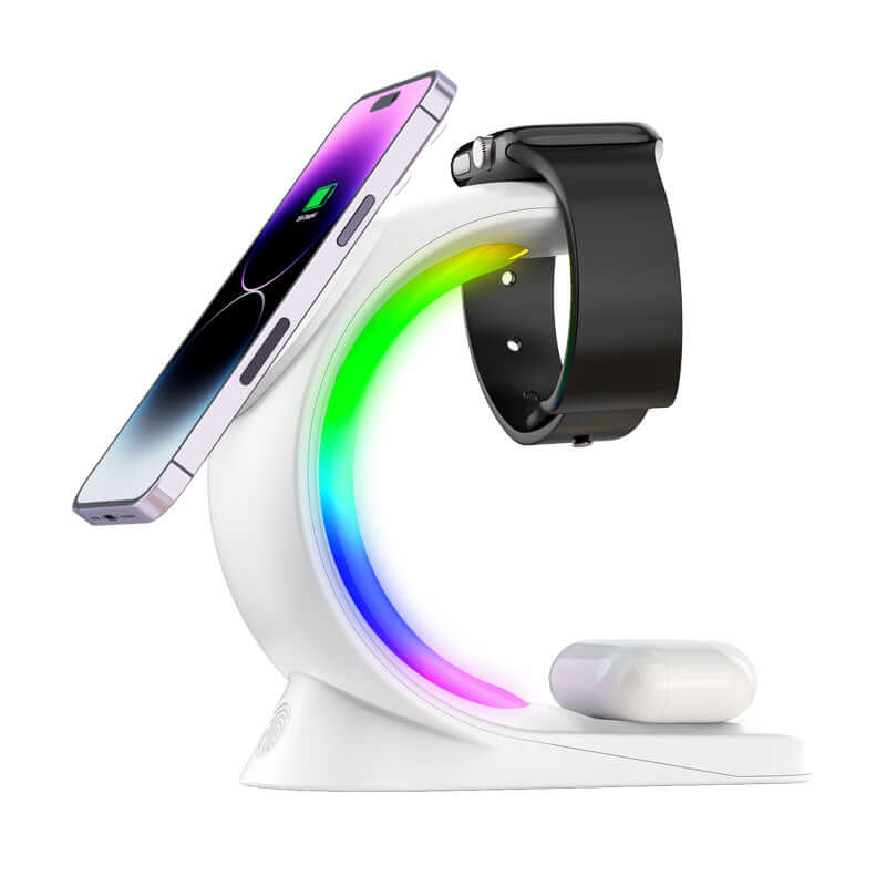 4-in-1 Magnetic Charge & Glow: Wireless Oasis for Phone, Watch, & Buds (RGB Light)