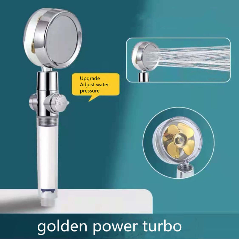 Water Saving Shower Head with 360-Degree Rotation - Pressurized, Built-in Turbofan, Detachable