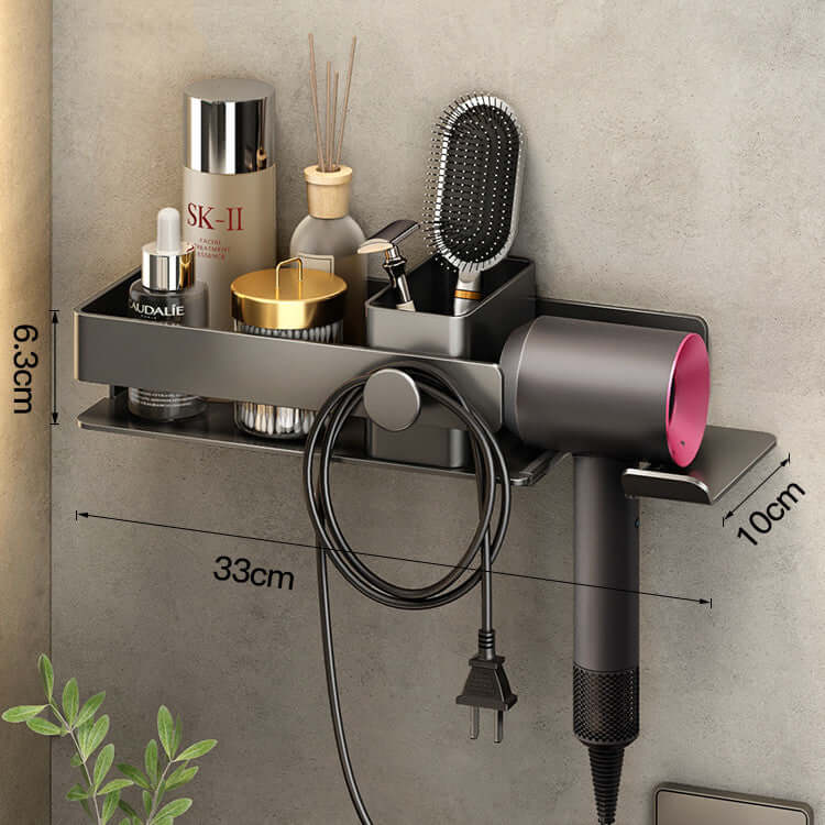 Sleek and functional hair dryer rack with storage rack and storage tube